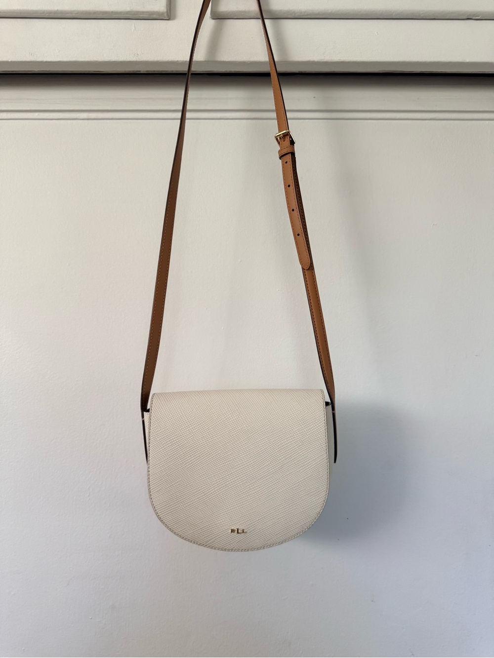 Ralph Lauren White Saddle Crossbody with Tan Strap - Picture 15 of 15